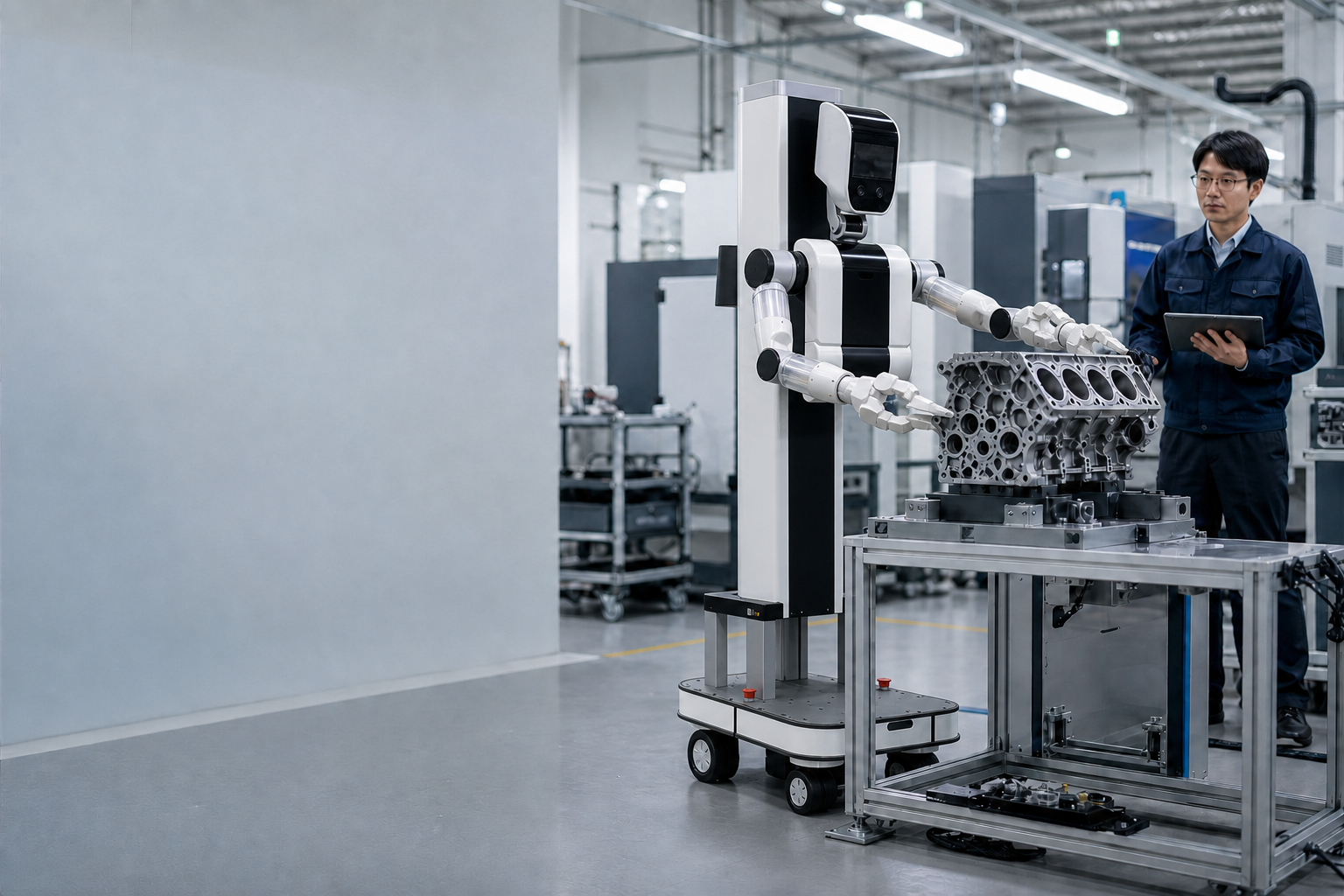 製造現場で産業部品を扱うAGIRobots Workerのコンセプトイメージ